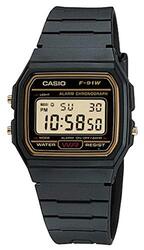 Casio Digital Watch Unisex with Resin Band, Water Resistant and Chronograph, F91WG-9d, Black