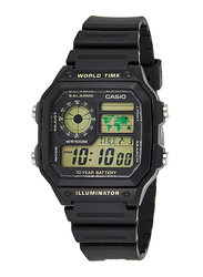 Casio Digital Watch for Men with Resin Band, Water Resistant, AE-1200WH-1BV, Black-Yellow