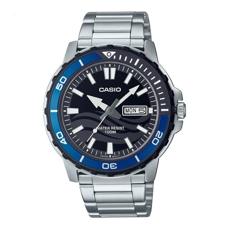 

Casio Analog Watch for Men with Stainless Steel Band, Water Resistant, MTD-125D-1A2VDF, Black-Silver