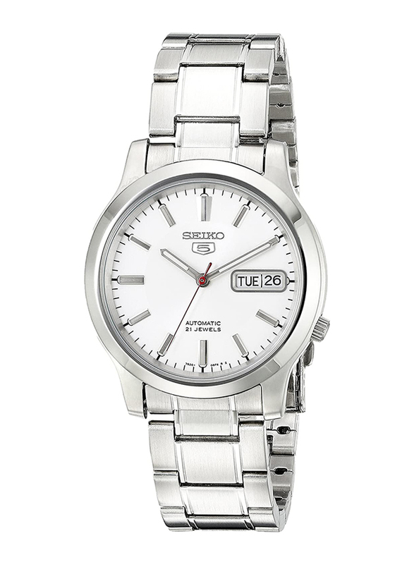 Seiko 5 Automatic Analog Watch for Men with Stainless Steel Band, Water Resistant, SNK789, Silver-White