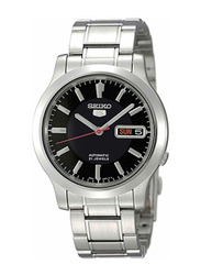 Seiko 5 Automatic Analog Watch for Men with Stainless Steel Band, Water Resistant, SNK795K1, Silver-Black