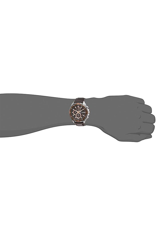 Casio Edifice Analog Quartz Watch for Men with Genuine Leather Band, Water Resistant and Chronograph, EFR-539L-5AV, Brown