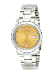 Seiko 5 Automatic Analog Watch for Men with Stainless Steel Band, Water Resistant, SNKK13J1, Silver-Gold