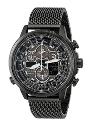Citizen Eco-Drive Navihawk Analog Watch for Men with Stainless Steel Band, Water Resistant and Chronograph, Black
