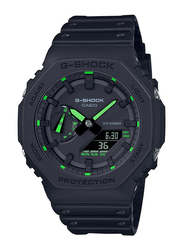 Casio G-Shock Classic Analog/Digital Watch for Men with Resin Band, Water Resistant, GA-2100-1A3DR, Black/Green