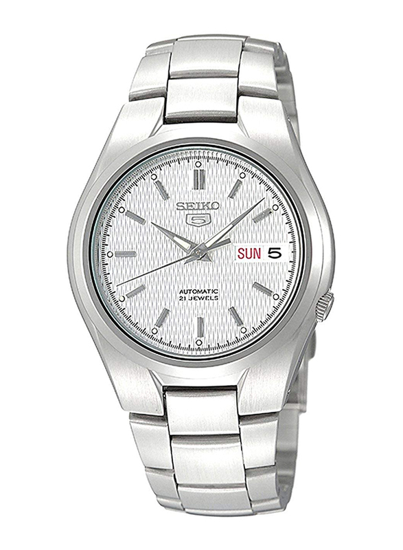 Seiko 5 Automatic Analog Watch for Men with Stainless Steel Band, Water Resistant, SNK601K1, Silver-White/Silver