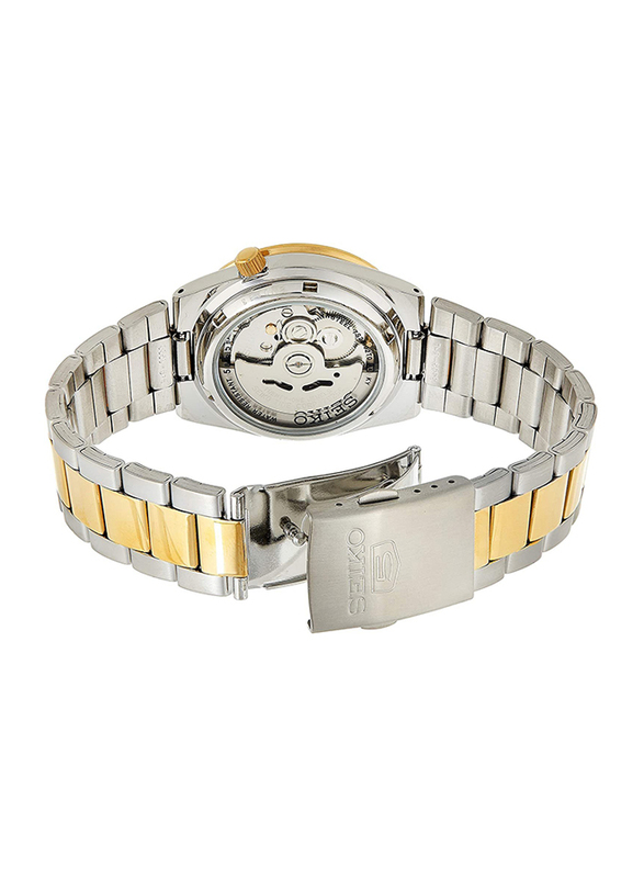 Seiko 5 Automatic Analog Watch for Men with Stainless Steel Band, Water Resistant, SNKE04K1, Silver/Gold-White