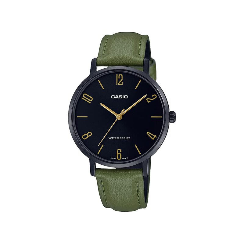 

Casio Analog Watch for Women with Leather Band, Water Resistant, LTP-VT01BL-3BUDF, Black-Green