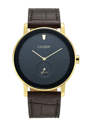 Citizen Analog Quartz Watch for Men with Leather Band, Water Resistant, BE9182-06E, Brown-Blue