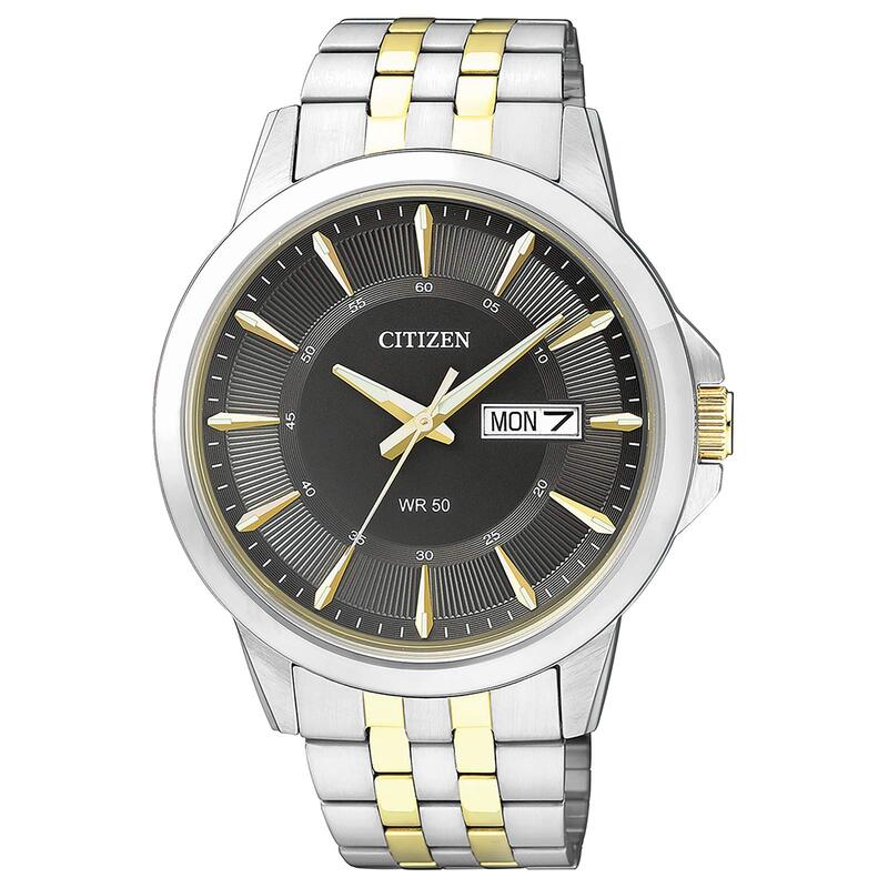 

Citizen Analog Watch for Men with Stainless Steel Band, Water Resistant, BF2018-52H, Black-Silver/Gold