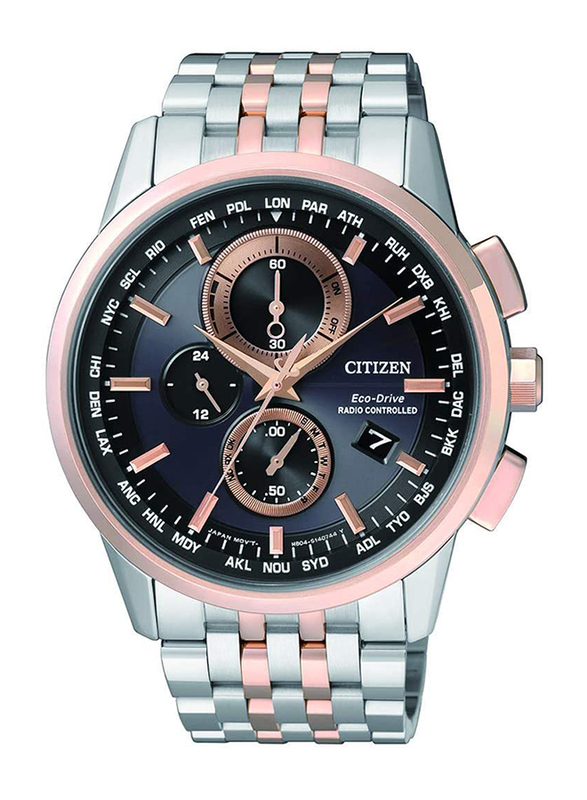 

Citizen Eco-Drive Analog Watch for Men with Stainless Steel Band, Water Resistant and Chronograph, AT8116-65E, Pink/Silver-Black