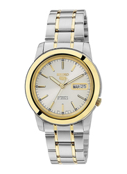 Seiko Automatic Analog Watch for Men with Stainless Steel Band, Water Resistant, SNKE54K1, Silver/Gold-White