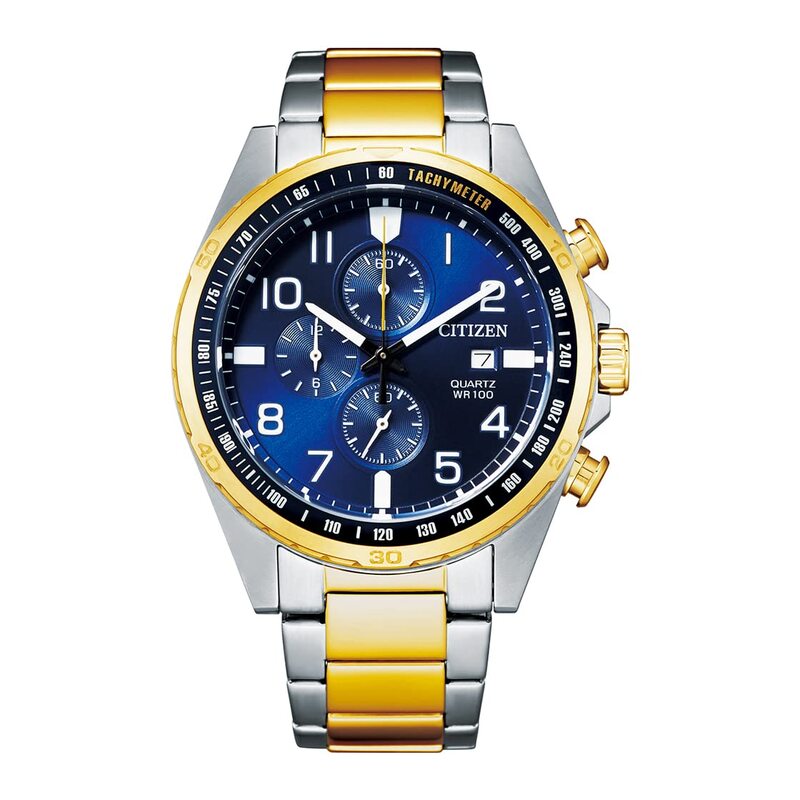 

Citizen Analog Watch for Men with Stainless Steel Band, Water Resistant, AN3654-50L, Blue-Gold