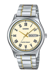 Casio Analog Watch for Men with Stainless Steel Band, Water Resistant, MTP-V006SG-9BUDF, Silver-Beige