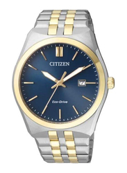 Citizen Analog Unisex Watch with Stainless Steel Band, BM7334-66L, Silver/Gold-Navy Blue
