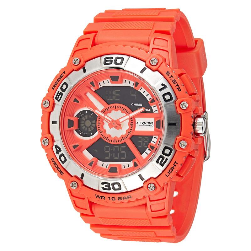 

Q&Q Analog + Digital Watch for Men with Rubber Band, Water Resistant, DE10J312Y, Black-Orange