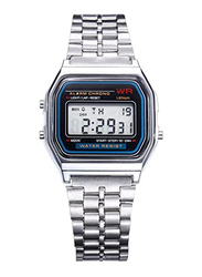 Casio Casual Digital Unisex Watch with Stainless Steel Band, Water Resistant, A159WA A159, Silver-Black