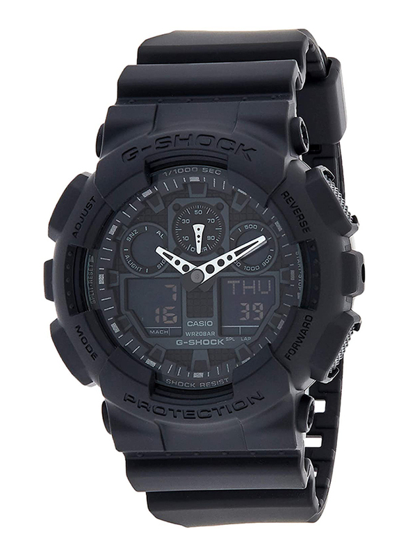 Casio G-Shock Analog/Digital Quartz Watch for Men with Resin Band, Water Resistant, GA-100-1A1DR, Black