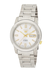 Seiko 5 Automatic Analog Watch for Men with Stainless Steel Band, Water Resistant, SNKK09J1, Silver-White