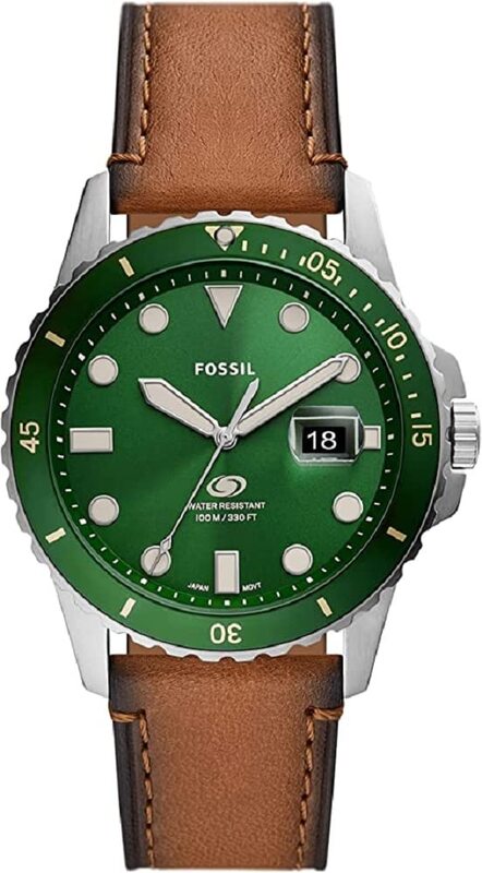 

Fossil Analog Watch for Men with Leather Band, Water Resistant, FS5946, Green-Brown