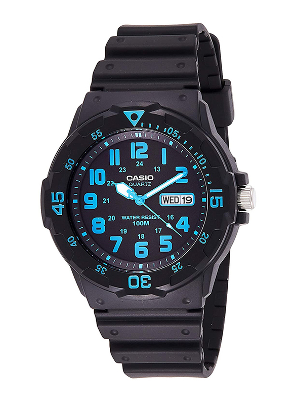 Casio Enticer Analog Watch for Men with Resin Band, Water Resistant, MRW-200H-2BVDF, Black-Blue/Black