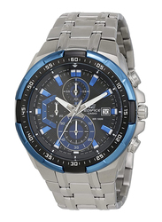 Casio Edifice Analog Watch for Men with Stainless Steel Band, Water Resistant and Chronograph, EFR-539D-1A2V, Silver-Blue