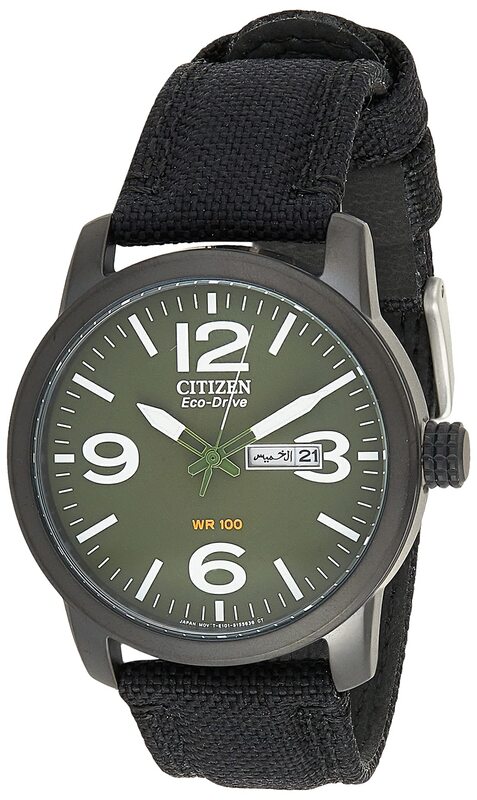 

Citizen Eco-Drive Analog Watch for Men with Nylon Band, Water Resistant, BM8475-00X, Green-Black