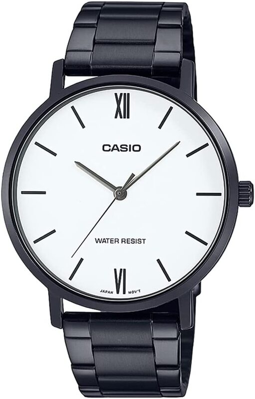 

Casio Analog Watch for Men with Stainless Steel Band, Water Resistant, MTP-VT01B-7BUDF, White-Black