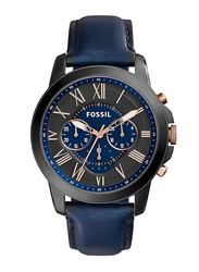 Fossil Analog Watch for Men with Leather Band, Water Resistant and Chronograph, FS5061, Blue-Black/Blue