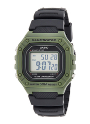 Casio Quartz Digital Watch for Men with Resin Strap, Water Resistant, W-218H-3AVDF, Black-Green
