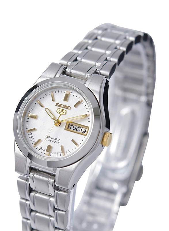 Seiko 5 Automatic Analog Watch for Women with Stainless Steel Band, Water Resistant, SYMH17J1, Silver-White