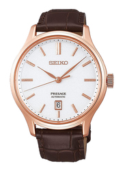 Seiko Presage Automatic Analog Watch for Men with Leather Band, Water Resistant, SRPD42J1, Brown-White