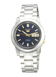 Seiko 5 Automatic Analog Watch for Men with Stainless Steel Band, Water Resistant, SNKK11J1, Silver-Black