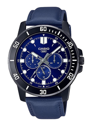 Casio Analog Japanese Quartz Watch for Men with Leather Artificial Band, Splash Resistant and Chronograph, MTP-VD300BL-2EUDF, Blue