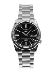 Seiko 5 Automatic Analog Watch for Men with Stainless Steel Band, Water Resistant, SNKE01J1, Silver-Black