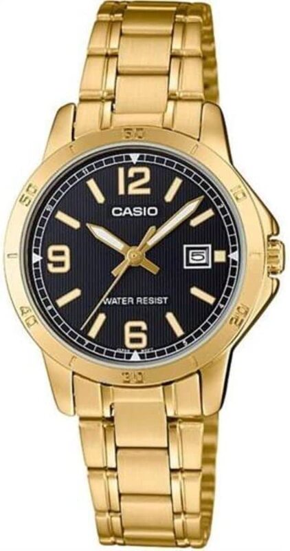 

Casio Analog Date Dress Watch for Women with Stainless Steel Band, Water Resistant, LTP-V004G-1BUDF, Gold