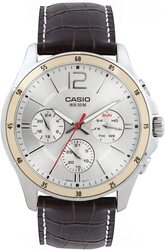 Casio Analog Watch for Men with Leather Band, Water Resistant and Chronograph, MTP-1374L-7AVDF, Brown/Silver