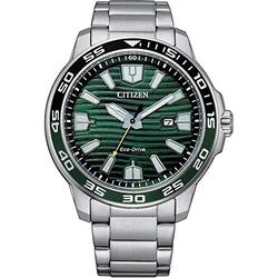 Citizen Analog Watch for Men with Stainless Steel Band, Water Resistant, AW1526-89X, Silver-Green