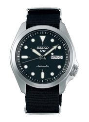 Seiko 5 Sports Automatic Analog Watch for Men with Nylon Band, Water Resistant, SRPE67K1, Black-Dark Blue