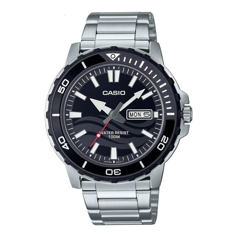 

Casio Analog Watch for Men with Stainless Steel Band, Water Resistant, MTD-125D-1A1VDF, Black-Silver