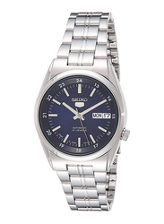 Seiko 5 Automatic Analog Watch for Men with Stainless Steel Band, Water Resistant, SNK563J1, Silver-Navy Blue