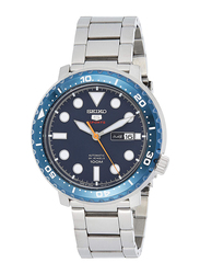 Seiko 5 Series Sports Analog Watch for Men with Stainless Steel Band, Water Resistant, SRPC63J1, Silver-Blue