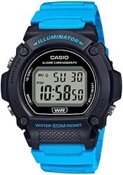 Casio Digital Unisex Watch with Stainless Steel Band, Water Resistant and Chronograph, W-219H-2A2VEF, Blue-Black