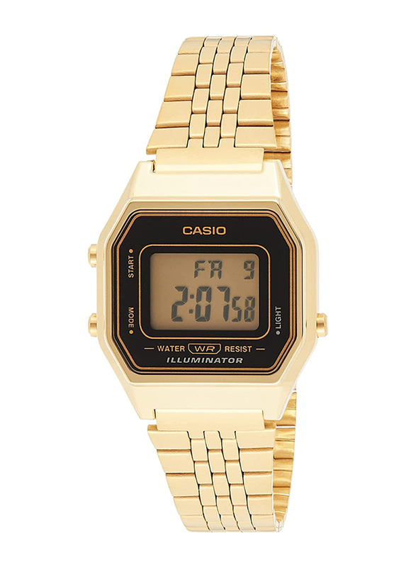 Casio Digital Watch for Women with Stainless Steel Band, Water Resistant, La680Wga-1D, Gold-Black