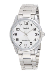 Casio Analog Watch for Men with Stainless Steel Band, Water Resistant, MTP-V001D-7ABUDF, Silver-White