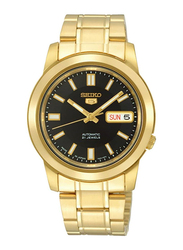 Seiko Analog Watch for Men with Stainless Steel Band, Water Resistant, SNKK22K1, Gold-Black