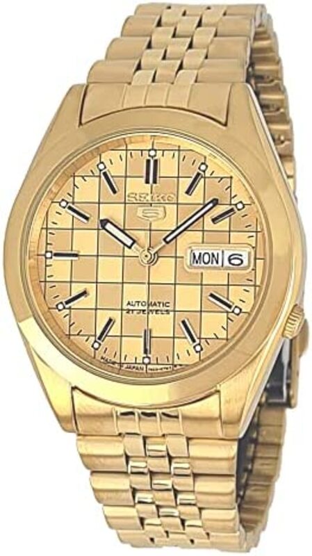 Seiko 21 Jewels Analog Watch for Men with Stainless Steel Band, SNKC08J1, Gold