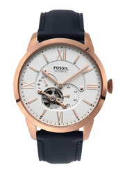 Fossil Townsman Auto Analog Watch for Men with Leather Band, Water Resistant and Chronograph, ME3171, Navy Blue-White