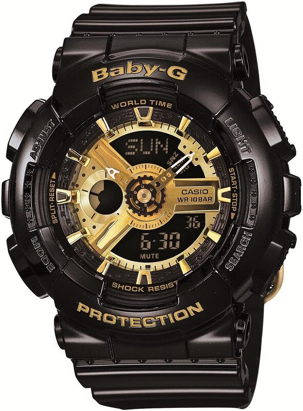 

Casio Analog Baby-G Watch for Men with Plastic Band, Water Resistant, BA-110-1ADR, Black/Gold