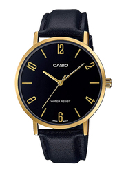 Casio 3-Hand Analog Watch for Men with Leather Band, Water Resistant, MTP-VT01GL-1B2, Black